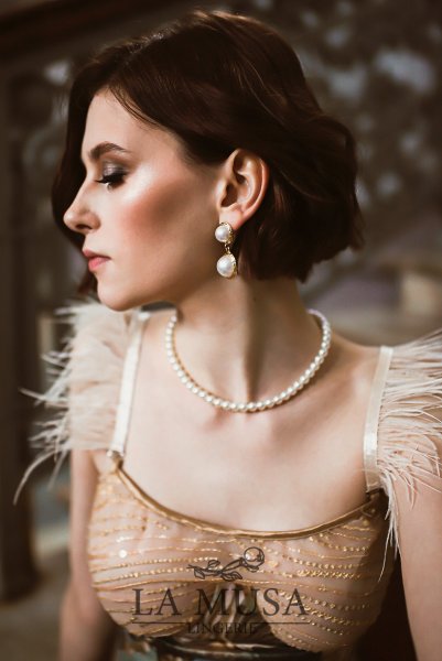 画像5: Gold-Sparkle-Set  | ブラレット&ショーツセット・ノンパテッドブラ・替えストラップ付・ゴールド・ラメ・スパンコール・シルク混サテン | LA MUSA ラミューザ (5)