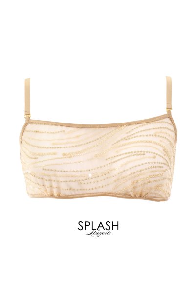 画像8: Gold-Sparkle-Set  | ブラレット&ショーツセット・ノンパテッドブラ・替えストラップ付・ゴールド・ラメ・スパンコール・シルク混サテン | LA MUSA ラミューザ (8)