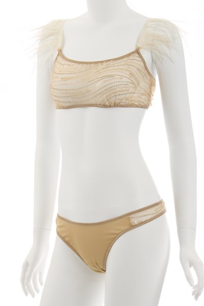 画像10: Gold-Sparkle-Set  | ブラレット&ショーツセット・ノンパテッドブラ・替えストラップ付・ゴールド・ラメ・スパンコール・シルク混サテン | LA MUSA ラミューザ (10)