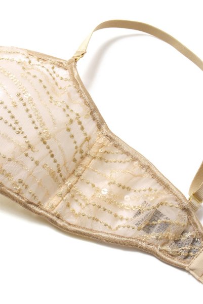 画像13: Gold-Sparkle-Set  | ブラレット&ショーツセット・ノンパテッドブラ・替えストラップ付・ゴールド・ラメ・スパンコール・シルク混サテン | LA MUSA ラミューザ (13)