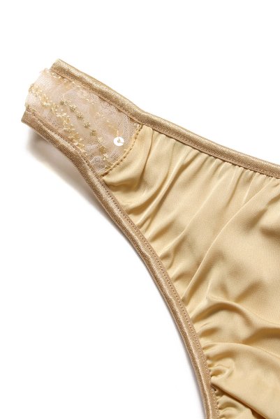 画像17: Gold-Sparkle-Set  | ブラレット&ショーツセット・ノンパテッドブラ・替えストラップ付・ゴールド・ラメ・スパンコール・シルク混サテン | LA MUSA ラミューザ (17)