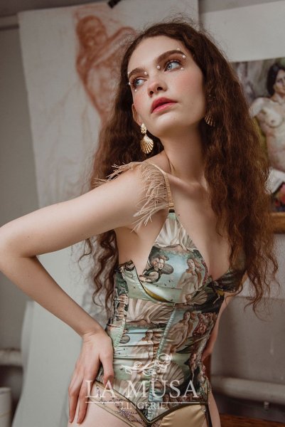 画像3: Venus-Set  | ブラレット＆ショーツセット・ノンパテッドブラ・替えストラップ付・グリーン・ビーナスプリント・シルク混 | LA MUSA ラミューザ (3)