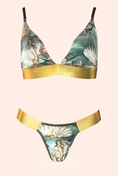 画像4: Venus-Set  | ブラレット＆ショーツセット・ノンパテッドブラ・替えストラップ付・グリーン・ビーナスプリント・シルク混 | LA MUSA ラミューザ (4)