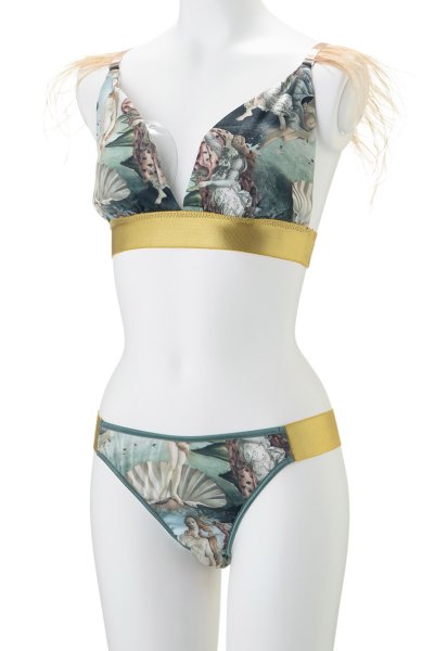 画像7: Venus-Set  | ブラレット＆ショーツセット・ノンパテッドブラ・替えストラップ付・グリーン・ビーナスプリント・シルク混 | LA MUSA ラミューザ (7)