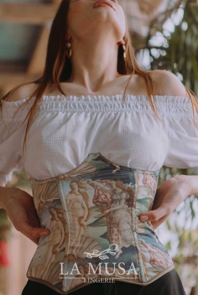 画像6: Venus-Corset  | コルセット・グリーン・ビーナスプリント・シルク混 | LA MUSA ラミューザ| ラミューザ LA MUSA 輸入下着・ 高級ランジェリー   (6)