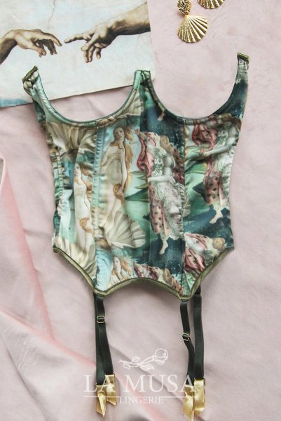 画像17: Venus-Corset  | コルセット・グリーン・ビーナスプリント・シルク混 | LA MUSA ラミューザ| ラミューザ LA MUSA 輸入下着・ 高級ランジェリー   (17)