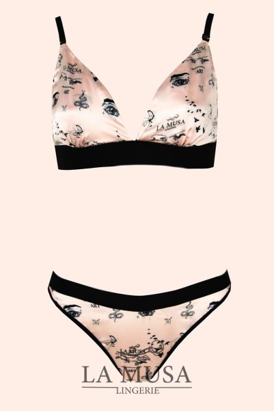 画像6: ART-Tattoo  | ブラレット＆ショーツセット・ノンパテッドブラ・ヌードピンク・LA MUSAアイコンプリント・シルク混 | LA MUSA ラミューザ (6)