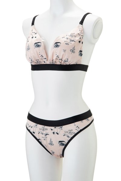 画像9: ART-Tattoo  | ブラレット＆ショーツセット・ノンパテッドブラ・ヌードピンク・LA MUSAアイコンプリント・シルク混 | LA MUSA ラミューザ (9)