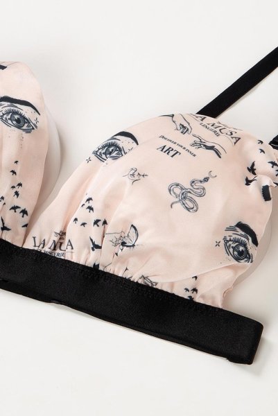 画像12: ART-Tattoo  | ブラレット＆ショーツセット・ノンパテッドブラ・ヌードピンク・LA MUSAアイコンプリント・シルク混 | LA MUSA ラミューザ (12)