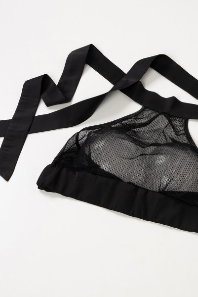 画像8: Mystery  | ブラレット&ショーツ&ガーターベルトセット・ノンパテッドブラ・ブラック・シースルー・ホルターネック・シルク混サテン | LA MUSA ラミューザ (8)