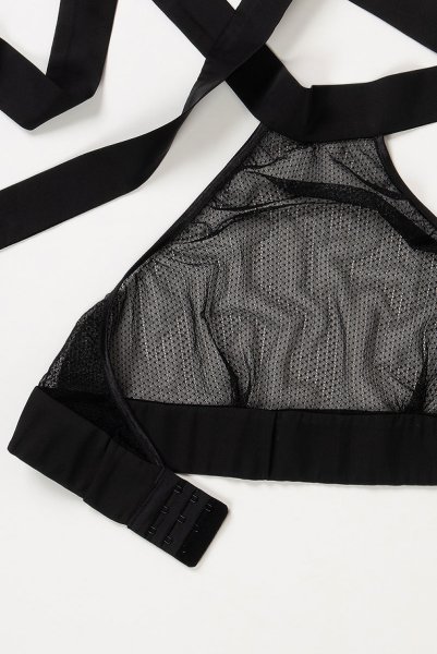 画像10: Mystery  | ブラレット&ショーツ&ガーターベルトセット・ノンパテッドブラ・ブラック・シースルー・ホルターネック・シルク混サテン | LA MUSA ラミューザ (10)