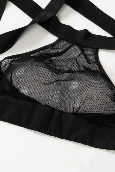 画像9: Mystery  | ブラレット&ショーツ&ガーターベルトセット・ノンパテッドブラ・ブラック・シースルー・ホルターネック・シルク混サテン | LA MUSA ラミューザ (9)