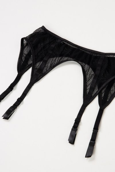 画像13: Mystery  | ブラレット&ショーツ&ガーターベルトセット・ノンパテッドブラ・ブラック・シースルー・ホルターネック・シルク混サテン | LA MUSA ラミューザ (13)