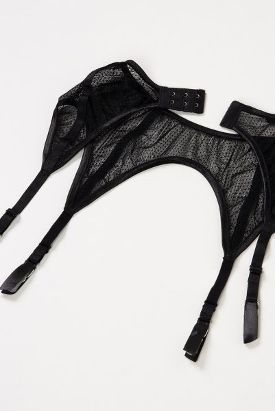 画像14: Mystery  | ブラレット&ショーツ&ガーターベルトセット・ノンパテッドブラ・ブラック・シースルー・ホルターネック・シルク混サテン | LA MUSA ラミューザ (14)