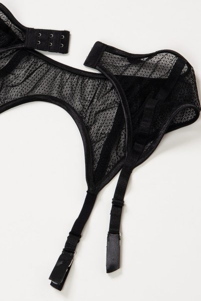 画像15: Mystery  | ブラレット&ショーツ&ガーターベルトセット・ノンパテッドブラ・ブラック・シースルー・ホルターネック・シルク混サテン | LA MUSA ラミューザ (15)