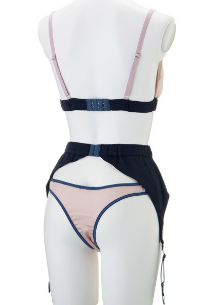 画像9: Aurora  | ブラレット＆ショーツ＆ガーターベルトセット・ノンパテッドブラ・ピンク・ネイビー・シルク混サテン | LA MUSA ラミューザ (9)