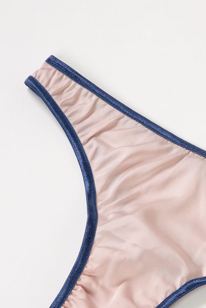 画像15: Aurora  | ブラレット＆ショーツ＆ガーターベルトセット・ノンパテッドブラ・ピンク・ネイビー・シルク混サテン | LA MUSA ラミューザ (15)