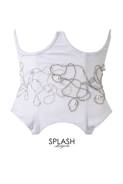 画像4: White-Pearl-Corset  | コルセット・ホワイト・パール・ビジュー・サテン・シルク混 | LA MUSA ラミューザ| ラミューザ LA MUSA 輸入下着・ 高級ランジェリー   (4)