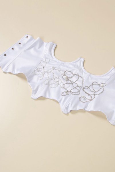 画像7: White-Pearl-Corset  | コルセット・ホワイト・パール・ビジュー・サテン・シルク混 | LA MUSA ラミューザ| ラミューザ LA MUSA 輸入下着・ 高級ランジェリー   (7)