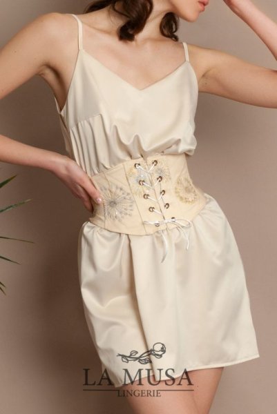 画像4: Venetian-Gold-Corset  | コルセット・クリームベージュ・ボタニカル刺繍・シルク混 | LA MUSA ラミューザ| ラミューザ LA MUSA 輸入下着・ 高級ランジェリー   (4)