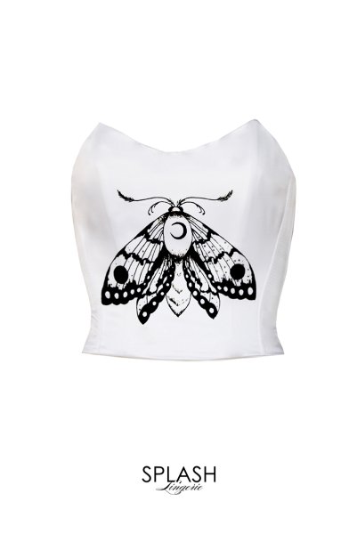 画像7: Moon-Butterfly-Corset  | コルセット・ホワイト・バタフライプリント・サテン・シルク混 | LA MUSA ラミューザ| ラミューザ LA MUSA 輸入下着・ 高級ランジェリー   (7)