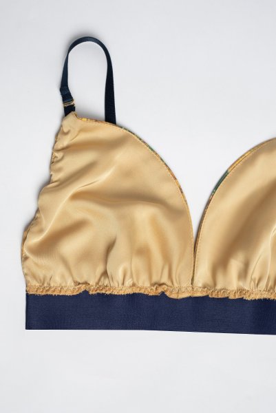 画像11: Gustav-Klimt-Lingerie-Set  | クリムト柄ブラレット＆ショーツセット・ゴールド×ネイビー・シルク混・替えストラップ付き | LA MUSA ラミューザ (11)