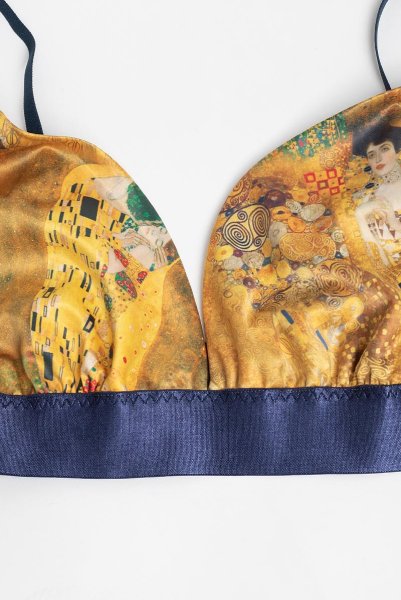 画像12: Gustav-Klimt-Lingerie-Set  | クリムト柄ブラレット＆ショーツセット・ゴールド×ネイビー・シルク混・替えストラップ付き | LA MUSA ラミューザ (12)
