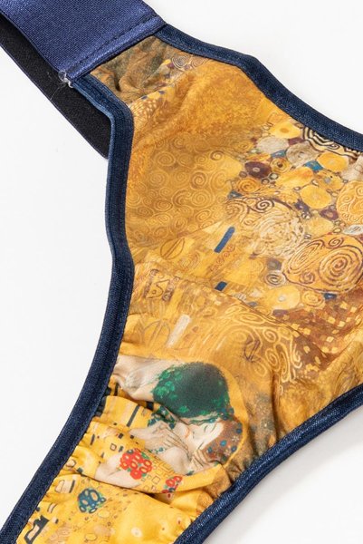 画像15: Gustav-Klimt-Lingerie-Set  | クリムト柄ブラレット＆ショーツセット・ゴールド×ネイビー・シルク混・替えストラップ付き | LA MUSA ラミューザ (15)