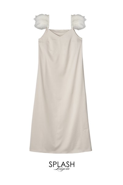 画像8: Angel-Slip-Dress-Long  | ロングドレス・ベージュ・シルク混・2way・取り替えOKな羽ストラップ付き | LA MUSA ラミューザ| ラミューザ LA MUSA 輸入下着・ 高級ランジェリー   (8)