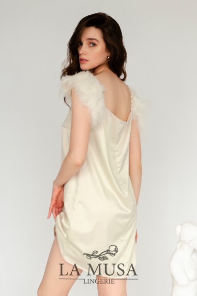 画像3: Angel-Slip-Dress-Short  | ショートドレス・クリームイエロー・シルク混・2way・取り替えOKな羽ストラップ付 | LA MUSA ラミューザ| ラミューザ LA MUSA 輸入下着・ 高級ランジェリー   (3)