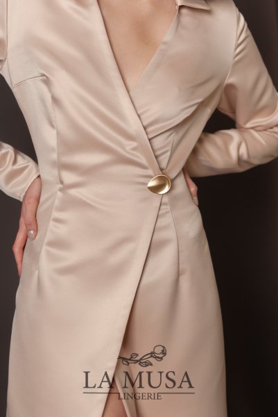 画像2: Dress-Emilia  | ロングスリーブ・ラップドレス・ピンクベージュ・ジョニーカラー・シルク混 | LA MUSA ラミューザ| ラミューザ LA MUSA 輸入下着・ 高級ランジェリー   (2)