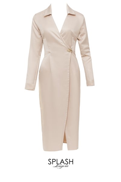 画像5: Dress-Emilia  | ロングスリーブ・ラップドレス・ピンクベージュ・ジョニーカラー・シルク混 | LA MUSA ラミューザ| ラミューザ LA MUSA 輸入下着・ 高級ランジェリー   (5)