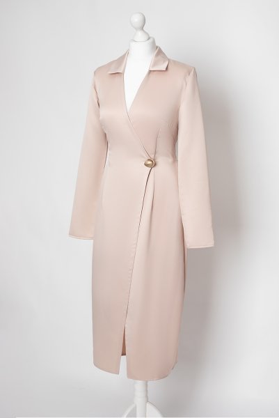 画像4: Dress-Emilia  | ロングスリーブ・ラップドレス・ピンクベージュ・ジョニーカラー・シルク混 | LA MUSA ラミューザ| ラミューザ LA MUSA 輸入下着・ 高級ランジェリー   (4)