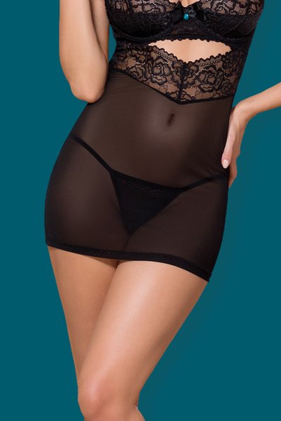 画像5: 867 CHE 1 black | ローズ柄レースのスリップドレス＆タンガセット・Tバック・ブラック・シースルー   | 高級Sexyランジェリー Obsessive (5)