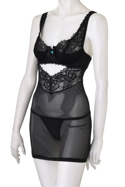 画像11: 867 CHE 1 black | ローズ柄レースのスリップドレス＆タンガセット・Tバック・ブラック・シースルー   | 高級Sexyランジェリー Obsessive (11)
