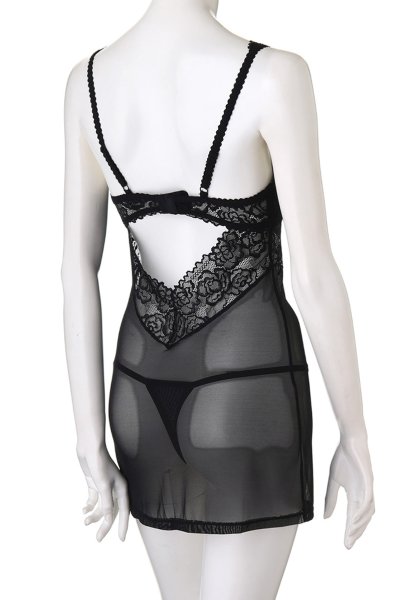 画像12: 867 CHE 1 black | ローズ柄レースのスリップドレス＆タンガセット・Tバック・ブラック・シースルー   | 高級Sexyランジェリー Obsessive (12)