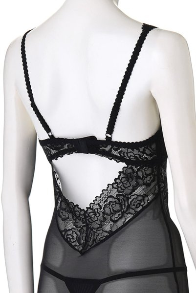 画像14: 867 CHE 1 black | ローズ柄レースのスリップドレス＆タンガセット・Tバック・ブラック・シースルー   | 高級Sexyランジェリー Obsessive (14)