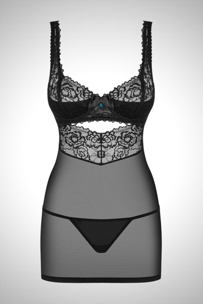 画像9: 867 CHE 1 black | ローズ柄レースのスリップドレス＆タンガセット・Tバック・ブラック・シースルー   | 高級Sexyランジェリー Obsessive (9)