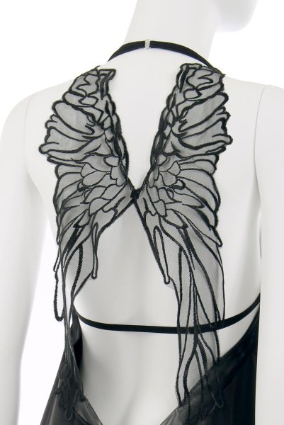画像12: 在庫限り｜Alifini chemise | 大きな翼で魅了するスリップドレス＆Tバックの2点セット・バックシャン・ブラック・タンガ   | 高級Sexyランジェリー Obsessive (12)
