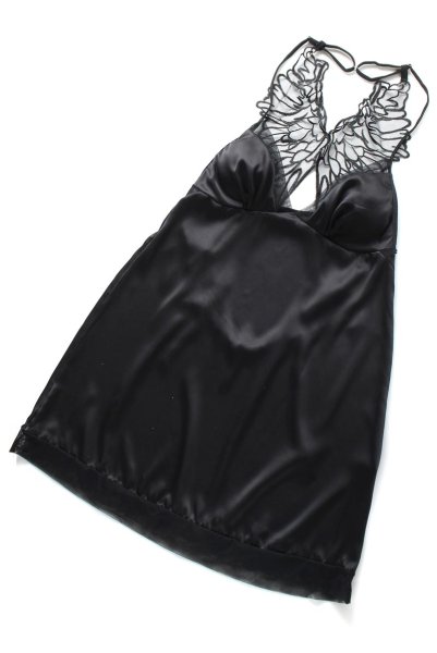 画像17: 在庫限り｜Alifini chemise | 大きな翼で魅了するスリップドレス＆Tバックの2点セット・バックシャン・ブラック・タンガ   | 高級Sexyランジェリー Obsessive (17)