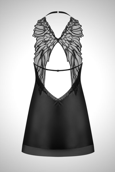 画像8: 在庫限り｜Alifini chemise | 大きな翼で魅了するスリップドレス＆Tバックの2点セット・バックシャン・ブラック・タンガ   | 高級Sexyランジェリー Obsessive (8)