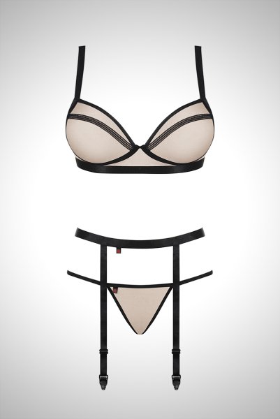 画像9: nude |lia 3pcs set | ノンパテッドブラ&ガーターベルト&Tバック3点セット・ノンワイヤー・シアーベージュ・シースルー   | 高級Sexyランジェリー Obsessive (9)