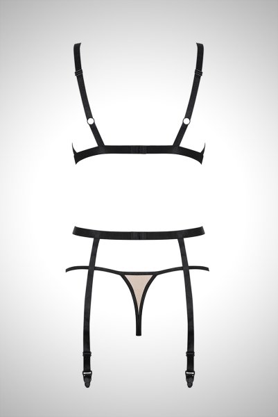 画像10: nude |lia 3pcs set | ノンパテッドブラ&ガーターベルト&Tバック3点セット・ノンワイヤー・シアーベージュ・シースルー   | 高級Sexyランジェリー Obsessive (10)