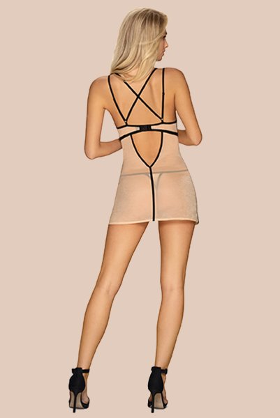 画像4: nude |lia chemise | スリップドレス&Tバック2点セット・ノンワイヤー・タンガ・シアーベージュ・シースルー   | 高級Sexyランジェリー Obsessive (4)