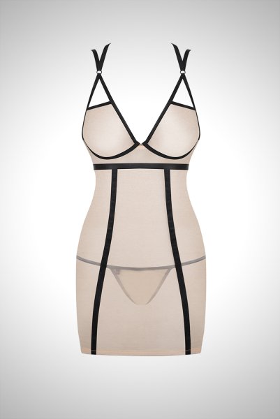 画像9: nude |lia chemise | スリップドレス&Tバック2点セット・ノンワイヤー・タンガ・シアーベージュ・シースルー   | 高級Sexyランジェリー Obsessive (9)