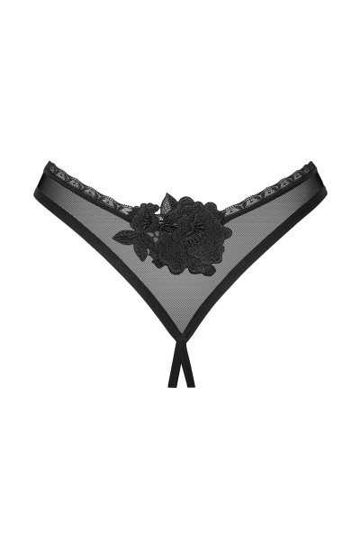 画像2: Latinesa crotchless thong |クロッチレスタンガ(オープンクロッチ・フラワーモチーフ・シースルー・ブラック) | Obsessive 高級Sexyランジェリー (2)