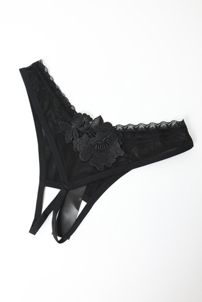 画像10: Latinesa crotchless thong |クロッチレスタンガ(オープンクロッチ・フラワーモチーフ・シースルー・ブラック) | Obsessive 高級Sexyランジェリー (10)