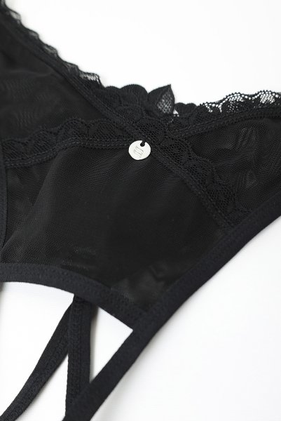 画像11: Latinesa crotchless thong |クロッチレスタンガ(オープンクロッチ・フラワーモチーフ・シースルー・ブラック) | Obsessive 高級Sexyランジェリー (11)