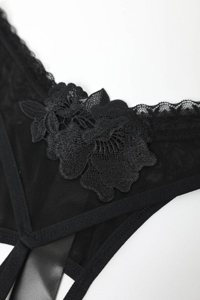画像12: Latinesa crotchless thong |クロッチレスタンガ(オープンクロッチ・フラワーモチーフ・シースルー・ブラック) | Obsessive 高級Sexyランジェリー (12)