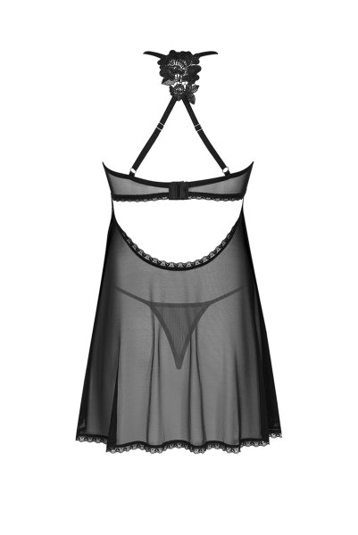 画像2: Latinesa babydoll | ベビードール＆タンガ（ワイヤーなし・フラワーモチーフ・シースルー・ブラック）| Obsessive 高級Sexyランジェリー (2)